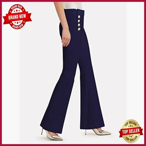 High Waist Double Breasted Flared Sailor Trousers Pants with Hide Zipper - Picture 2 of 7